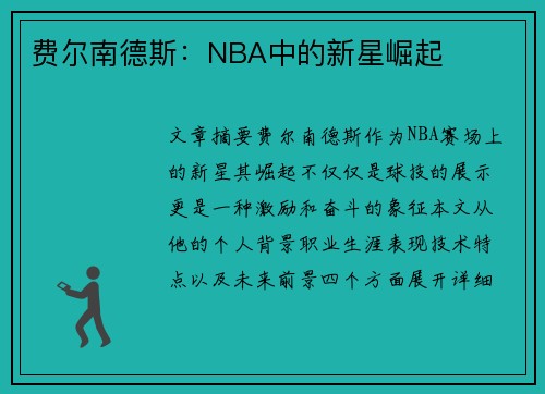 费尔南德斯：NBA中的新星崛起