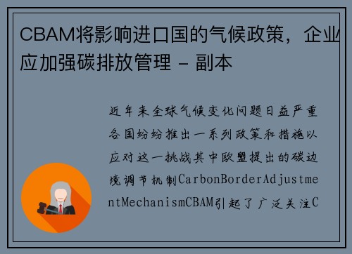 CBAM将影响进口国的气候政策，企业应加强碳排放管理 - 副本